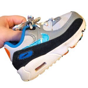 Nike Kids Grey & Blue Air Max 90 Leather Sneakers Size 6C